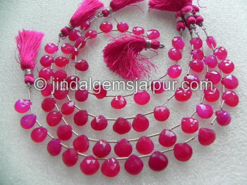 Raspberry Chalsydony Faceted Heart Shape Beads
